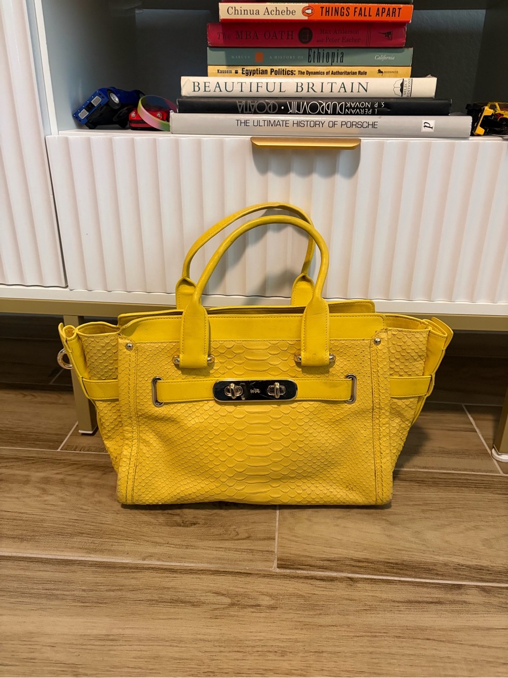 Coach Yellow Python Embossed Leather Swagger Satchel Tote